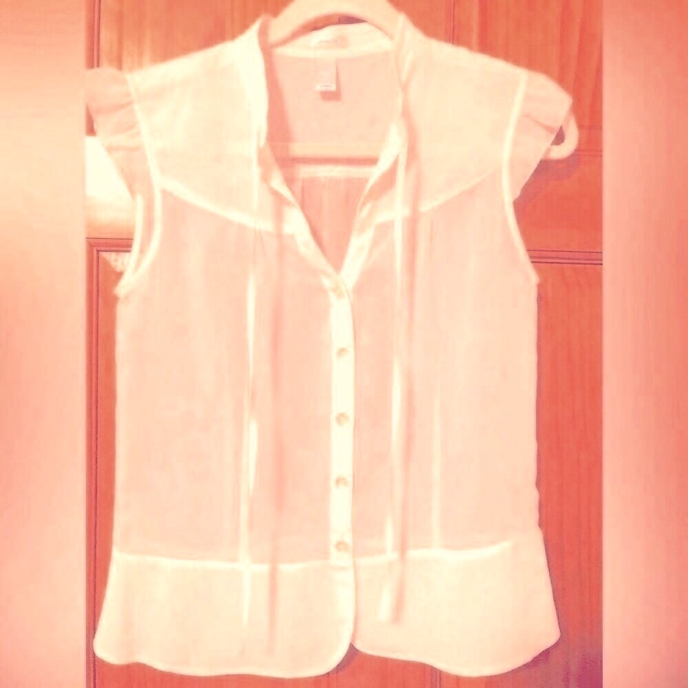 By Old Navy, womens top, with tie, short sleeves, sheer, ivory color, size M